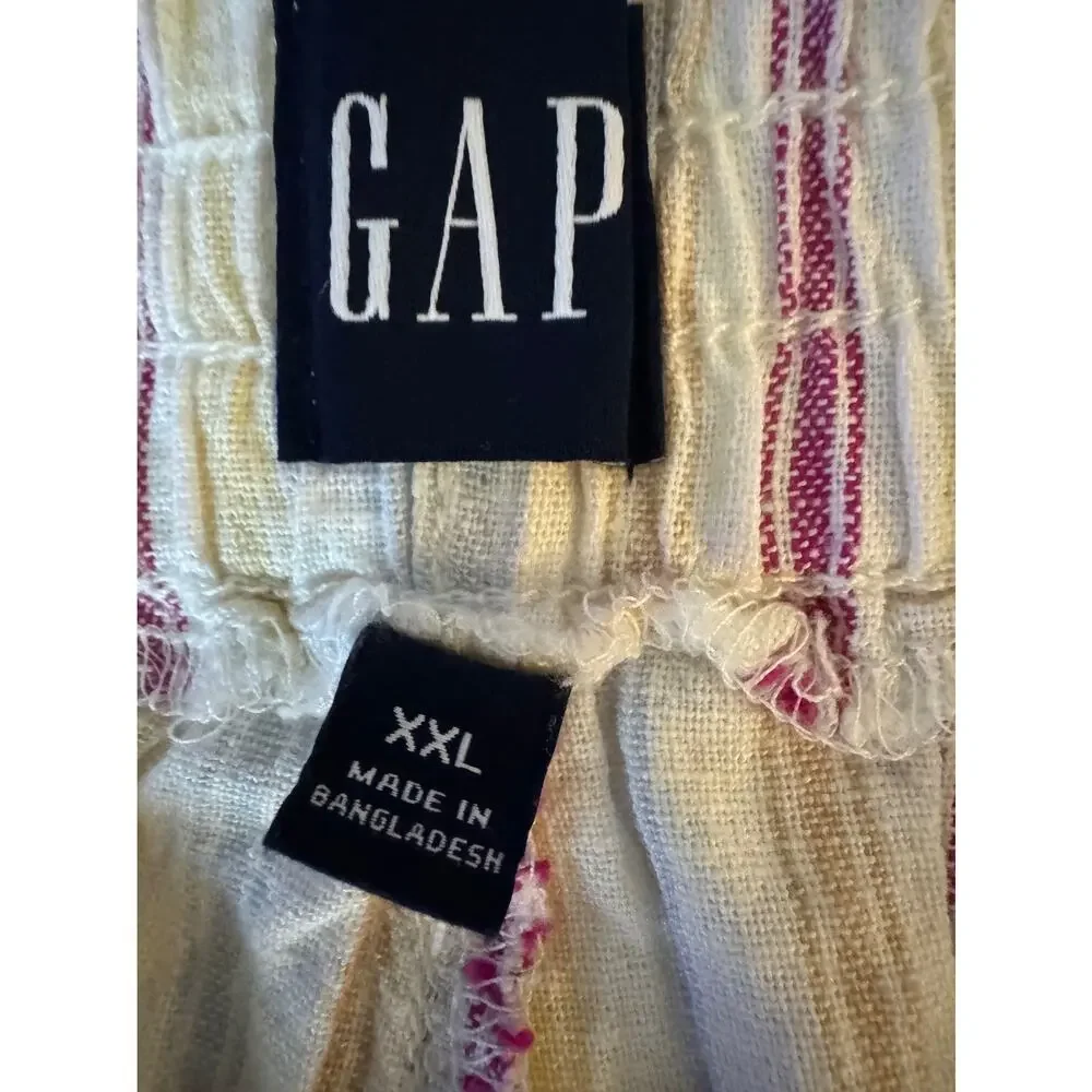 GAP Women Shorts XXL Linen Striped Cream Pink Casual Summer - Picture 2 of 8